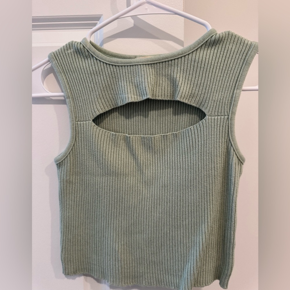 Debut Olive Ribbed Tank Top with Front Cutout - Size M/L